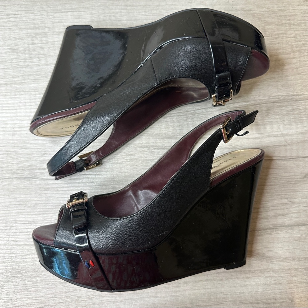Tommy Hilfiger Black Platform Wedges in Size 6 EUC - Picture 8 of 10